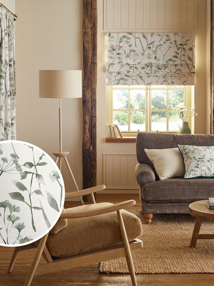 Green Ready Made Blackout Isla Floral Print Roman Blinds - Image 1 of 9