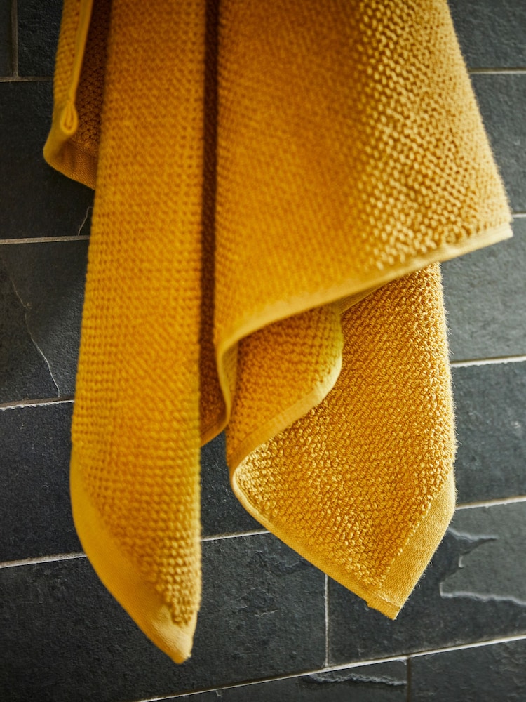 Christy Saffron Yellow Brixton Popcorn Textured Weave Cotton Towel - Image 3 of 4