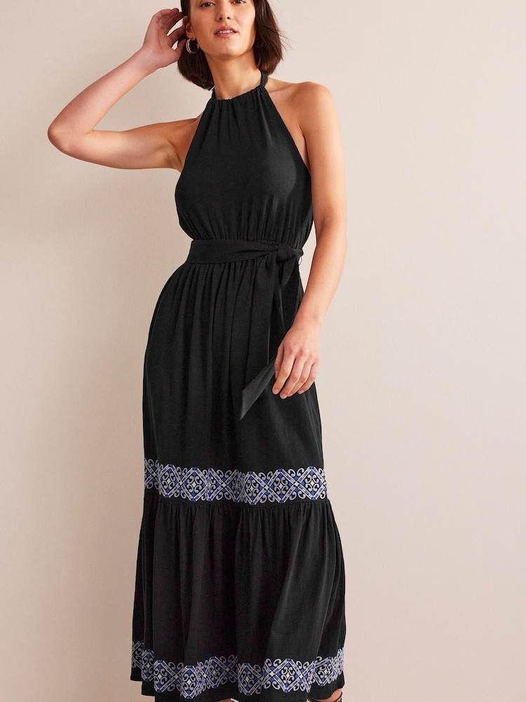 Boden Black Embroidered Jersey Maxi Dress - Image 1 of 5