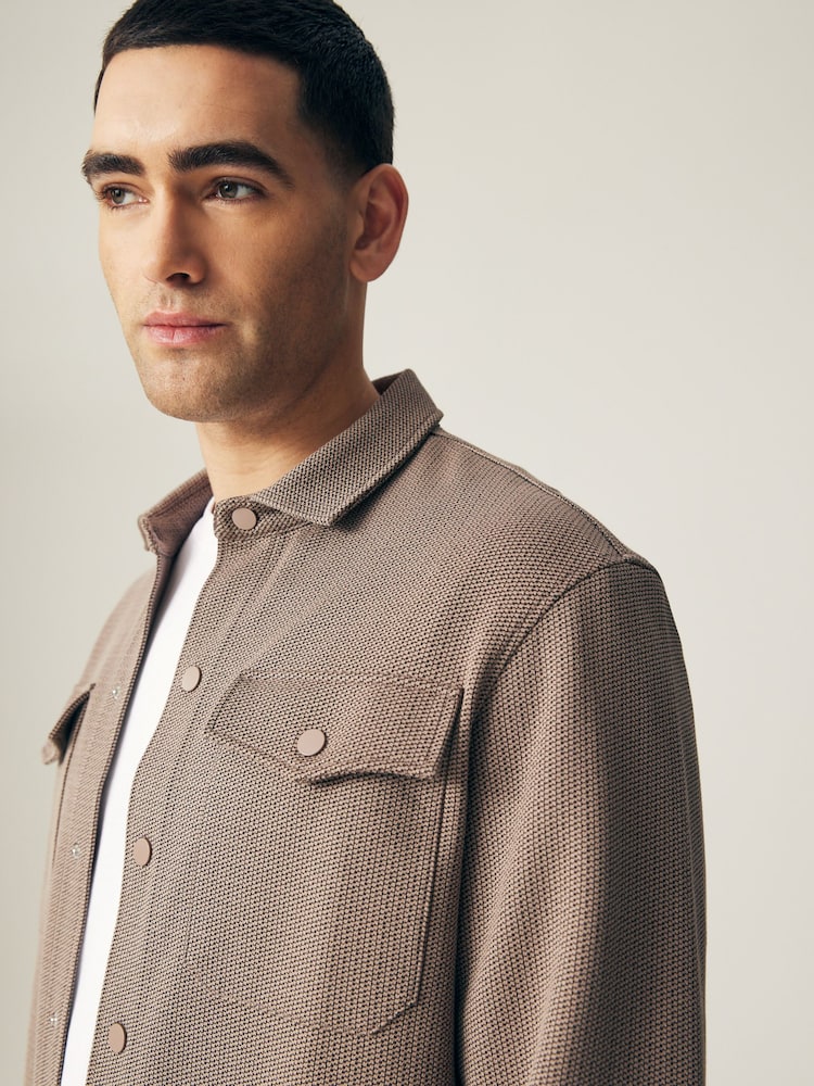 Neutral Regular Fit Premium Texture Jersey Shacket - Image 1 of 9
