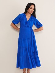 Phase Eight Blue Petite Morven Wrap Dress - Image 1 of 6