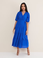 Phase Eight Blue Petite Morven Wrap Dress - Image 3 of 6