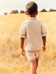 Neutral Crochet Short Sleeve Shirt and Shorts Set (3mths-10yrs) - Image 2 of 7