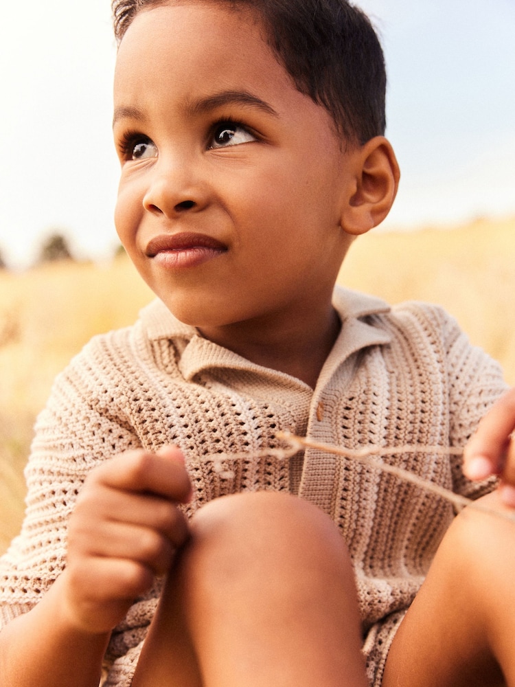 neutre - Ensemble chemise et short Manches courtes en crochet (3mths-10yrs) - Image 3 of 7