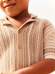 Neutral Crochet Short Sleeve Shirt and Shorts Set (3mths-10yrs) - Image 4 of 7