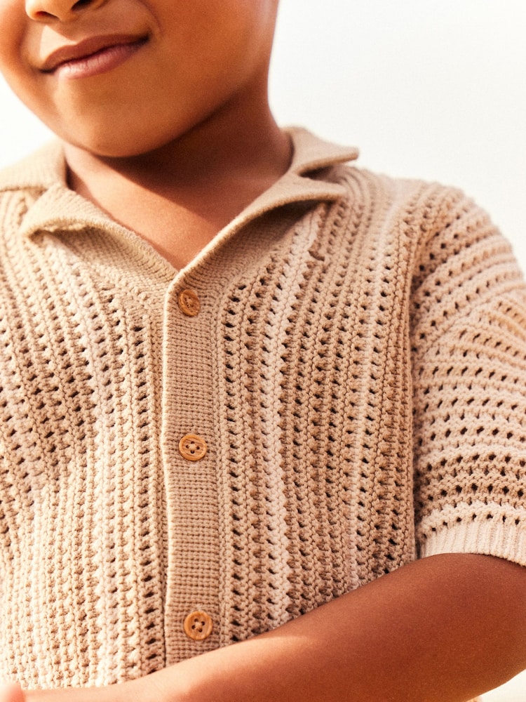 neutre - Ensemble chemise et short Manches courtes en crochet (3mths-10yrs) - Image 4 of 7