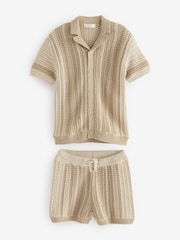 Neutral Crochet Short Sleeve Shirt and Shorts Set (3mths-10yrs) - Image 5 of 7