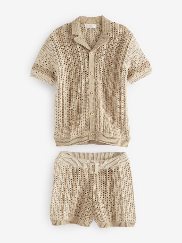 neutre - Ensemble chemise et short Manches courtes en crochet (3mths-10yrs) - Image 5 of 7