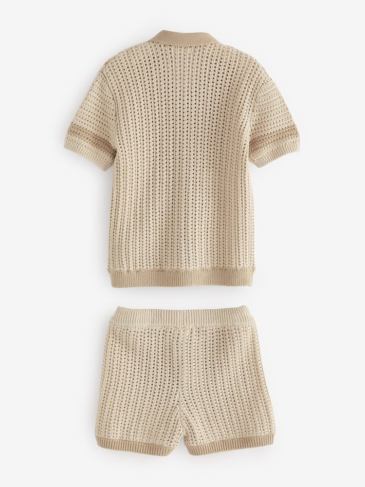 neutre - Ensemble chemise et short Manches courtes en crochet (3mths-10yrs) - Image 6 of 7