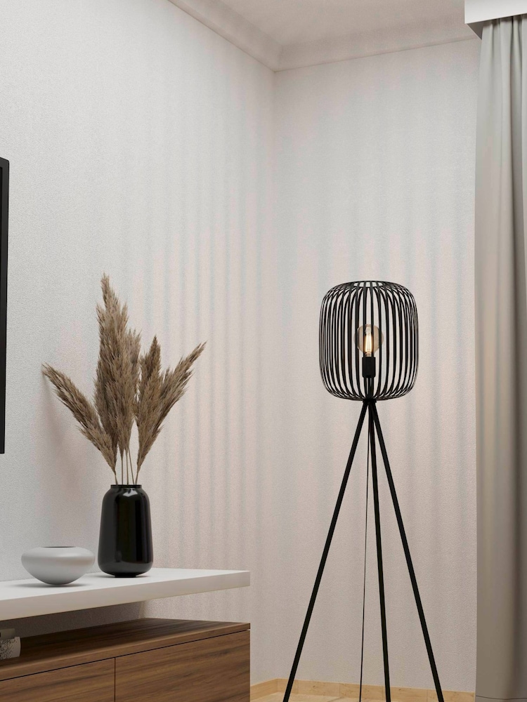 Eglo Black Romazzina Contemporary  Caged Tripod Floor Lamp - Image 2 of 4