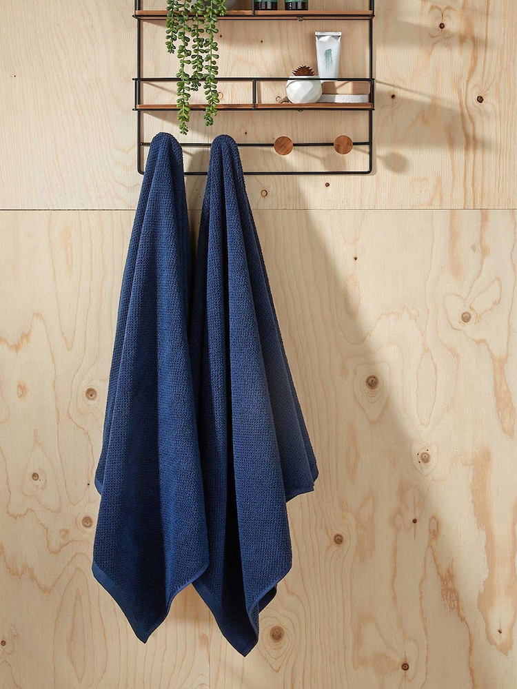 Christy Midnight Blue Brixton Popcorn Textured Weave Cotton Towel - Image 1 of 4