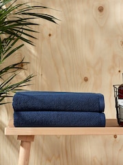 Christy Midnight Blue Brixton Popcorn Textured Weave Cotton Towel - Image 2 of 4