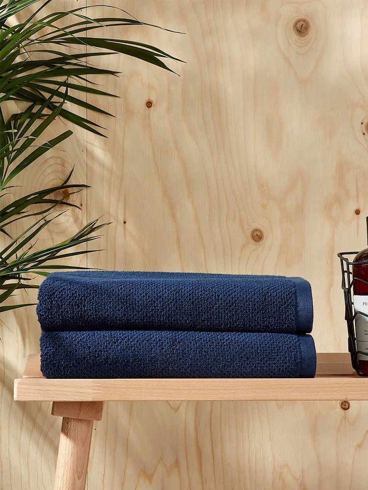 Christy Midnight Blue Brixton Popcorn Textured Weave Cotton Towel - Image 2 of 4