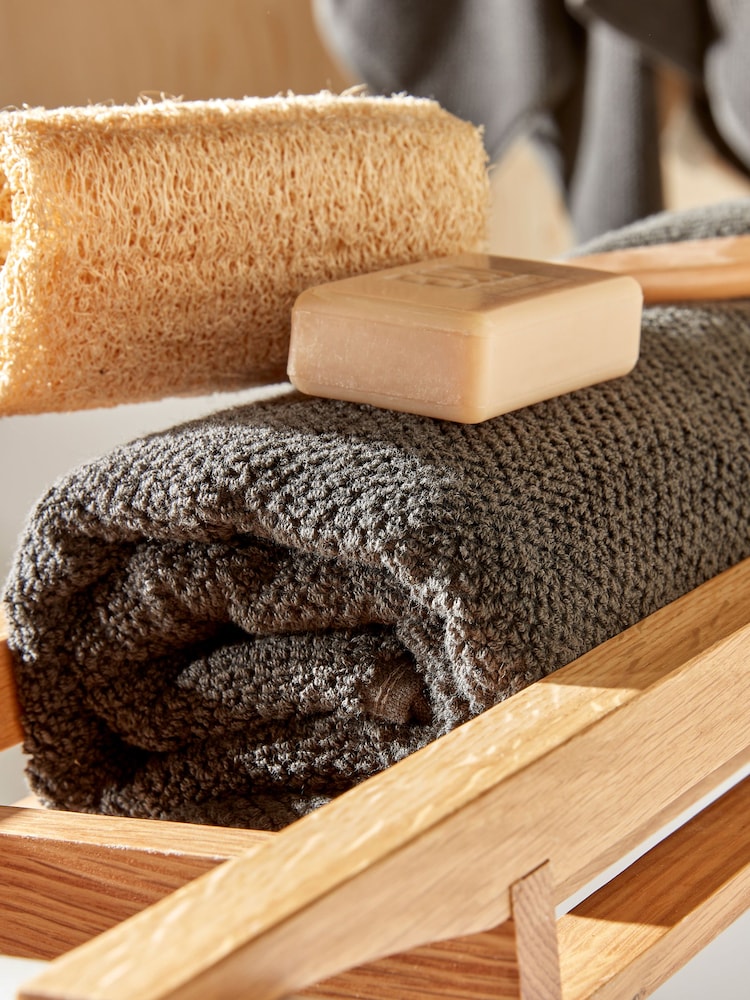Christy Liquorice Grey Brixton Popcorn Textured Weave Cotton Towel - Image 2 of 4