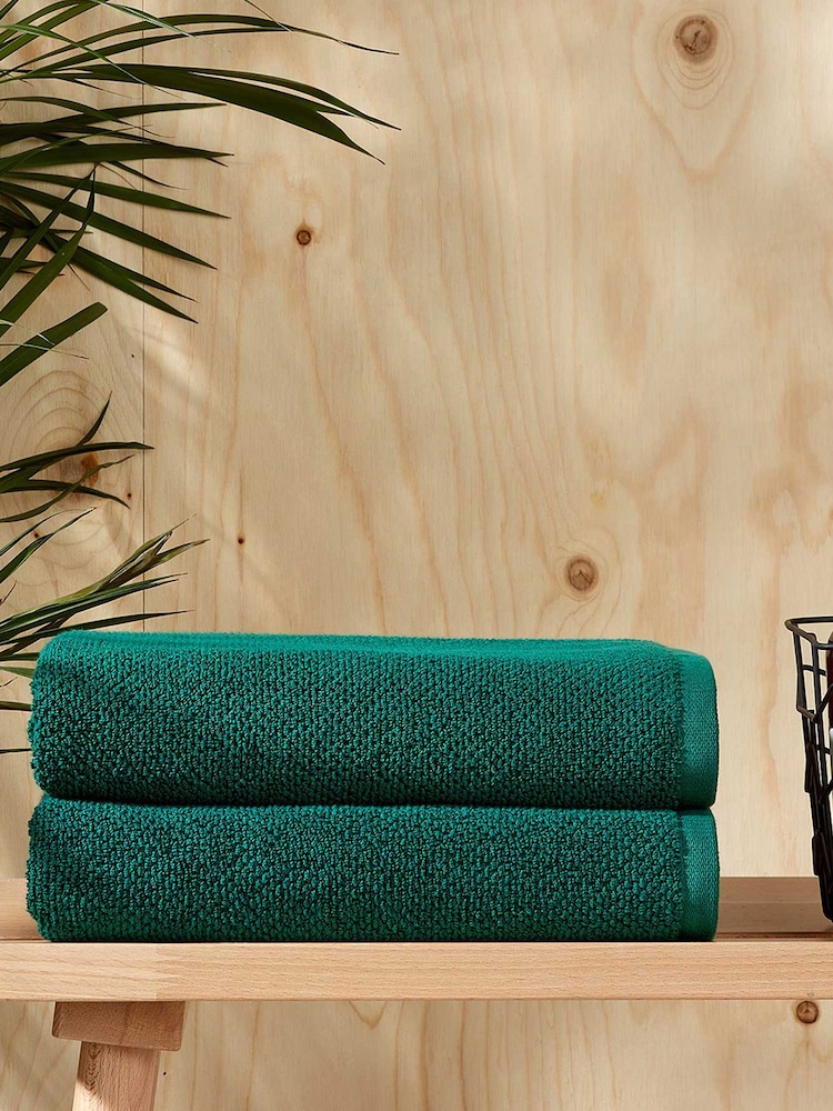 Christy Emerald Green Brixton Popcorn Textured Weave Cotton Towel - Image 2 of 4