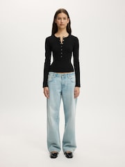 Cotton On Black Blake Henley Long Sleeve Top - Image 5 of 5