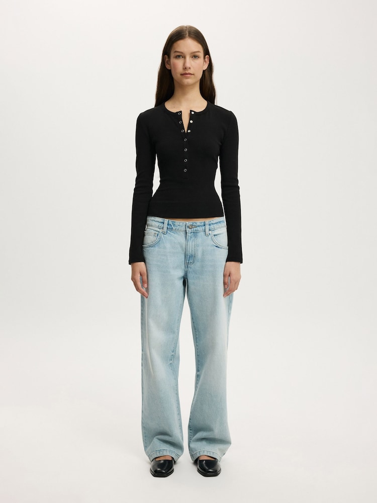 Cotton On Black Blake Henley Long Sleeve Top - Image 5 of 5 Cotton On Black Blake Henley Long Sleeve Top - Image 5 of 5