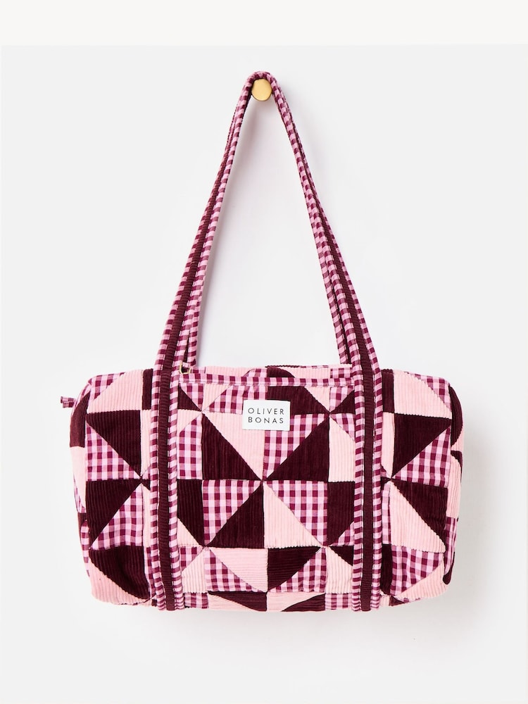 Oliver Bonas Burgundy Emily Patchwork Corduroy Cotton Quilted Bag - Image 1 of 6 Oliver Bonas Burgundy Emily Patchwork Corduroy Cotton Quilted Bag - Image 1 of 6