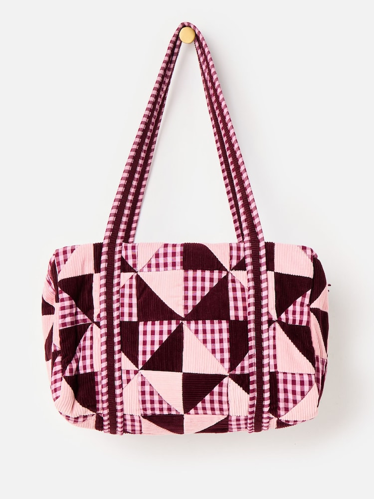 Oliver Bonas Burgundy Emily Patchwork Corduroy Cotton Quilted Bag - Image 2 of 6 Oliver Bonas Burgundy Emily Patchwork Corduroy Cotton Quilted Bag - Image 2 of 6