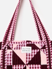 Oliver Bonas Burgundy Emily Patchwork Corduroy Cotton Quilted Bag - Image 3 of 6