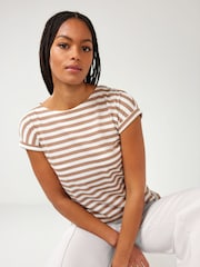 Neutral Stripe Cap Sleeve T-Shirt Top - Image 1 of 6