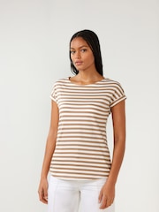 Neutral Stripe Cap Sleeve T-Shirt Top - Image 2 of 6