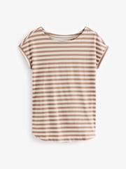 Neutral Stripe Cap Sleeve T-Shirt Top - Image 5 of 6