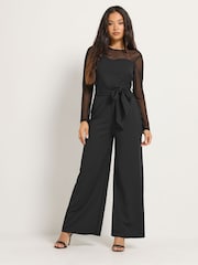 M&Co Black Petite Sweetheart Mesh Sleeve Jumpsuit - Image 1 of 6