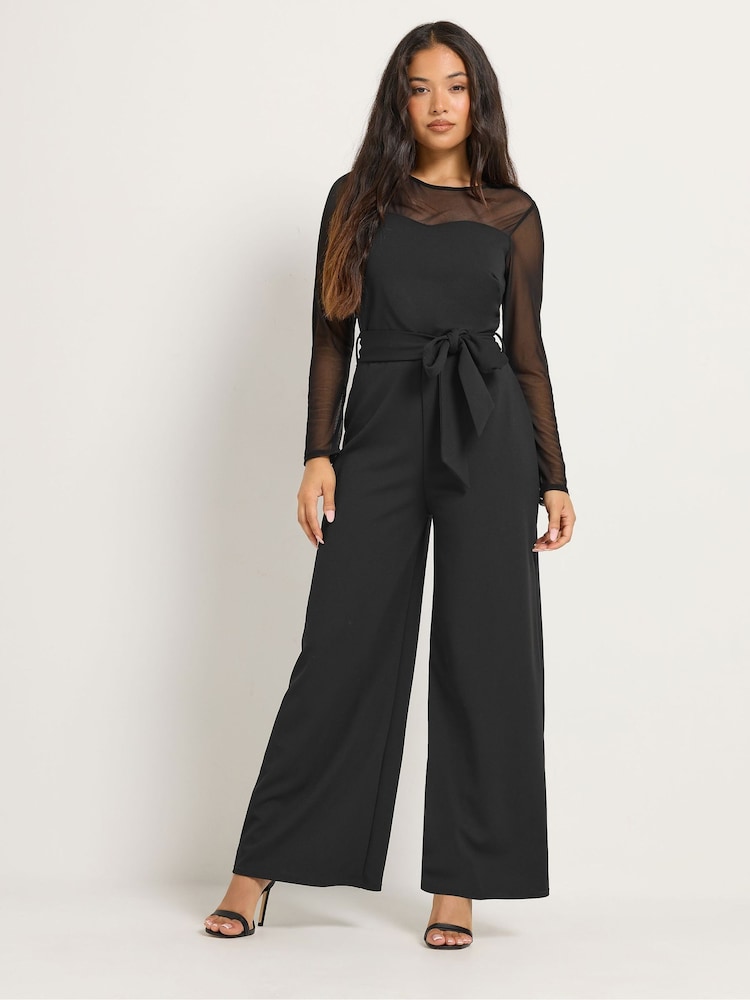 M&Co Black Petite Sweetheart Mesh Sleeve Jumpsuit - Image 1 of 6 M&Co Black Petite Sweetheart Mesh Sleeve Jumpsuit - Image 1 of 6