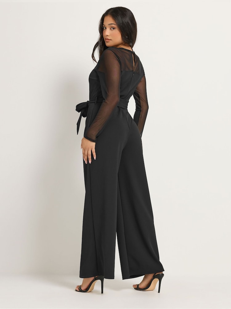 M&Co Black Petite Sweetheart Mesh Sleeve Jumpsuit - Image 2 of 6 M&Co Black Petite Sweetheart Mesh Sleeve Jumpsuit - Image 2 of 6