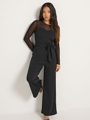 M&Co Black Petite Sweetheart Mesh Sleeve Jumpsuit - Image 3 of 6