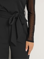 M&Co Black Petite Sweetheart Mesh Sleeve Jumpsuit - Image 4 of 6