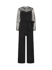 M&Co Black Petite Sweetheart Mesh Sleeve Jumpsuit - Image 5 of 6