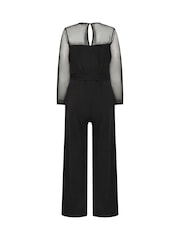 M&Co Black Petite Sweetheart Mesh Sleeve Jumpsuit - Image 6 of 6