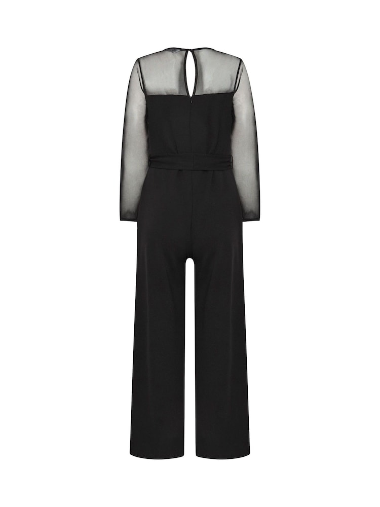 M&Co Black Petite Sweetheart Mesh Sleeve Jumpsuit - Image 6 of 6 M&Co Black Petite Sweetheart Mesh Sleeve Jumpsuit - Image 6 of 6