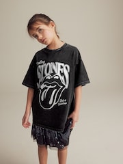 أسود معدني - تيشِرت Rolling Stones من القطن 100% تلبيس واسع (3 - 16 سنة) - صورة 1 من 7