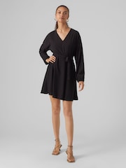 VERO MODA Black V-Neck Tie Waist Detail Dress - Image 3 of 5