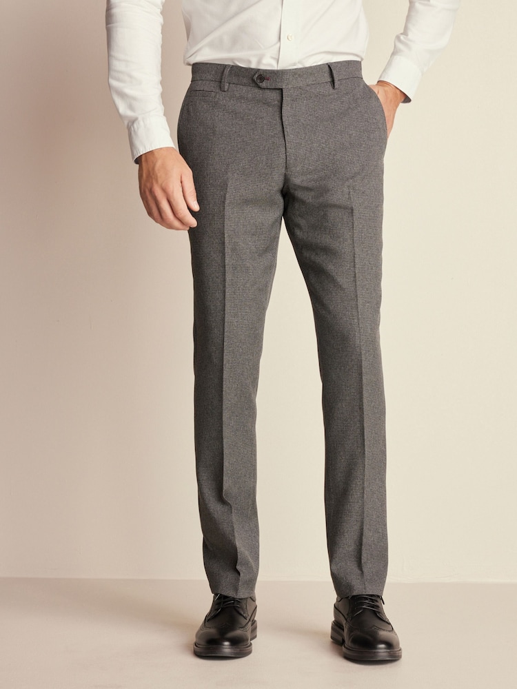 Grey Slim Fit Trimmed Texture Suit Trousers - Image 1 of 9