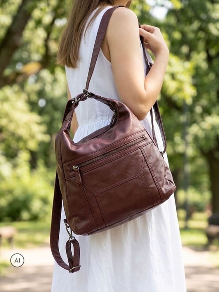 Pavers Burgundy Red Convertible Shoulder Bag Backpack - Image 1 of 6