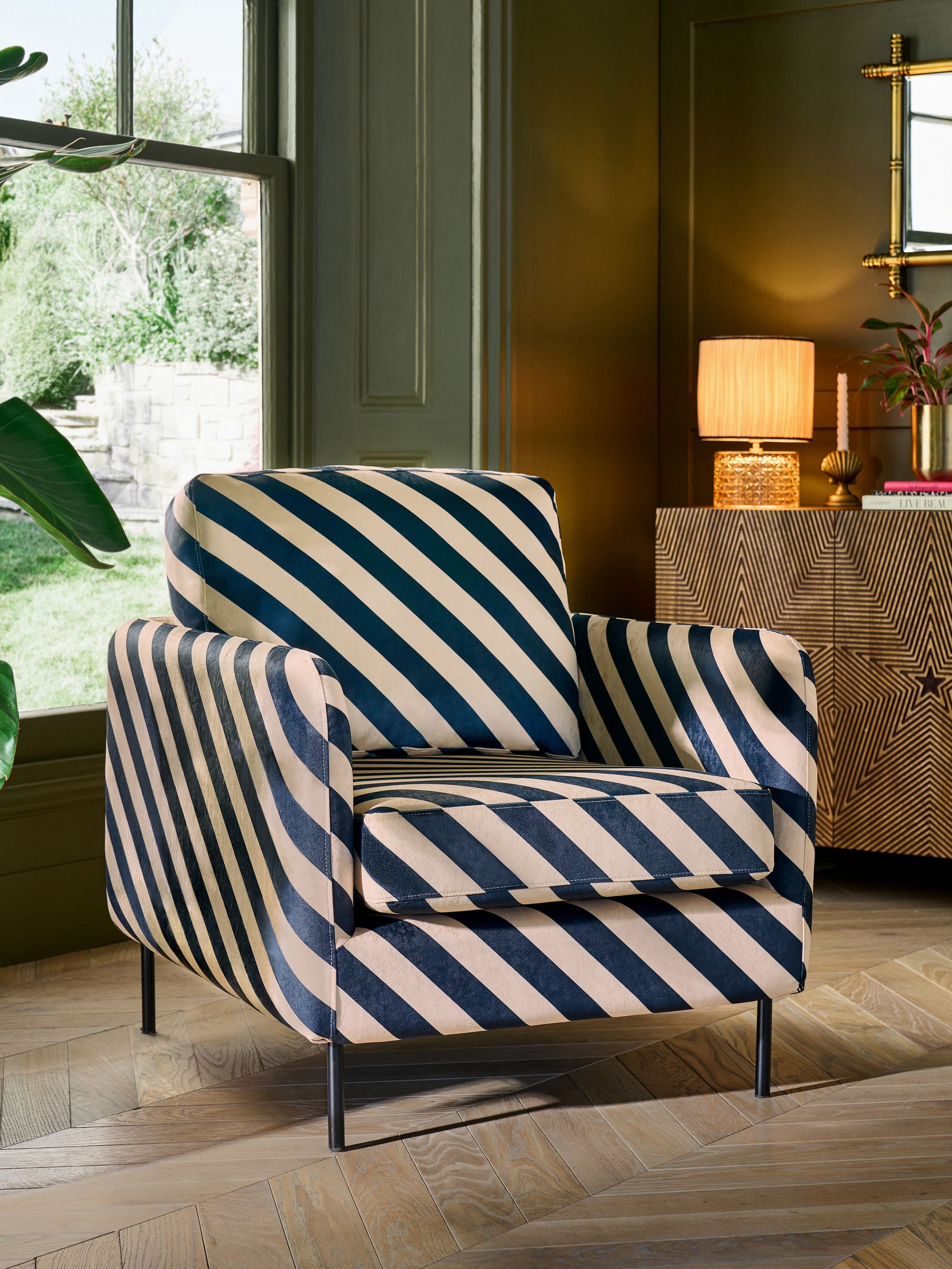 Buy Rockett St George Studio Stripe Velvet Sand and Black The Edie Accent Chair from the Next UK online shop