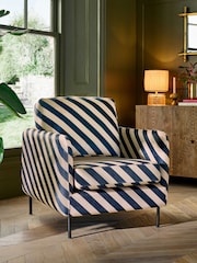 Rockett St George Studio Stripe Velvet Sand and Black The Edie Accent Chair - Image 1 of 5