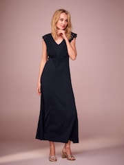 Navy Crochet V-Neck Midi Dress - Image 1 of 6