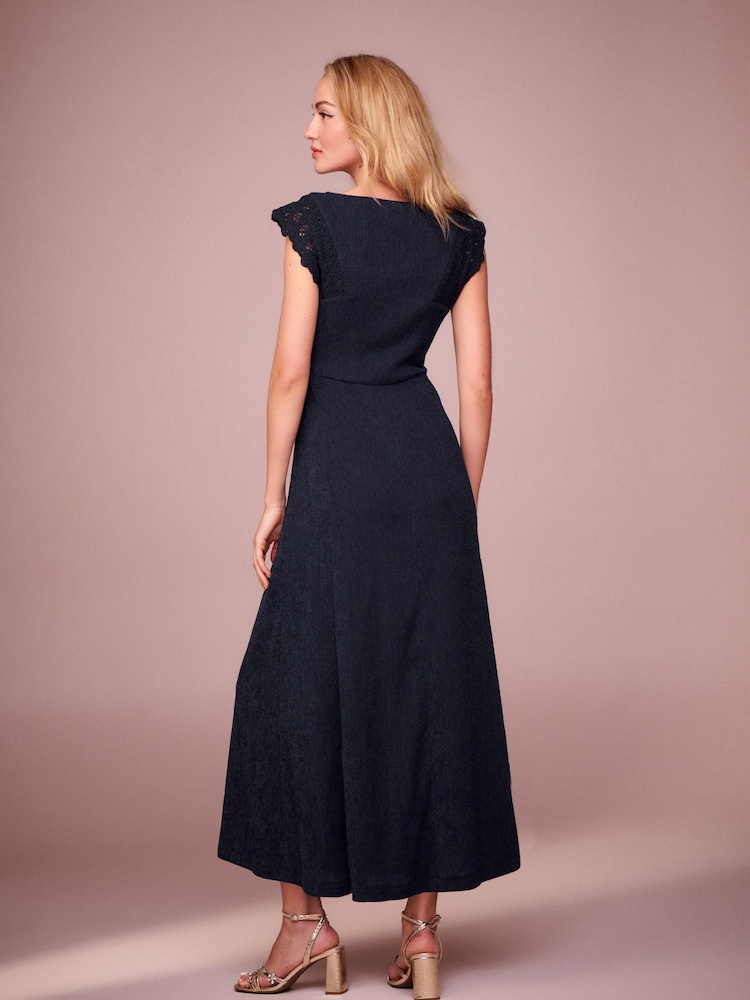 Navy Crochet V-Neck Midi Dress - Image 2 of 6