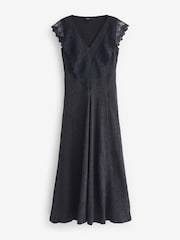 Navy Crochet V-Neck Midi Dress - Image 5 of 6