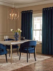 Navy Blue Matte Velvet Super Thermal Eyelet Curtains - Image 1 of 6