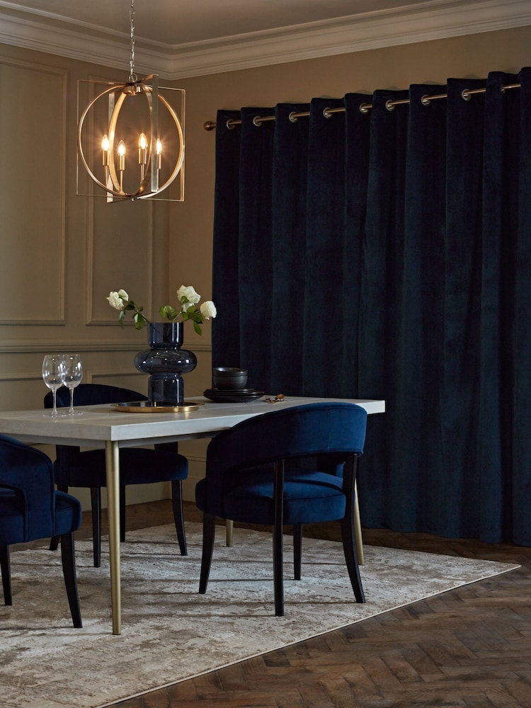Navy Blue Matte Velvet Super Thermal Eyelet Curtains - Image 2 of 6