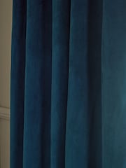 Navy Blue Matte Velvet Super Thermal Eyelet Curtains - Image 3 of 6