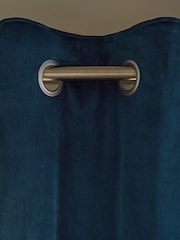 Navy Blue Matte Velvet Super Thermal Eyelet Curtains - Image 4 of 6