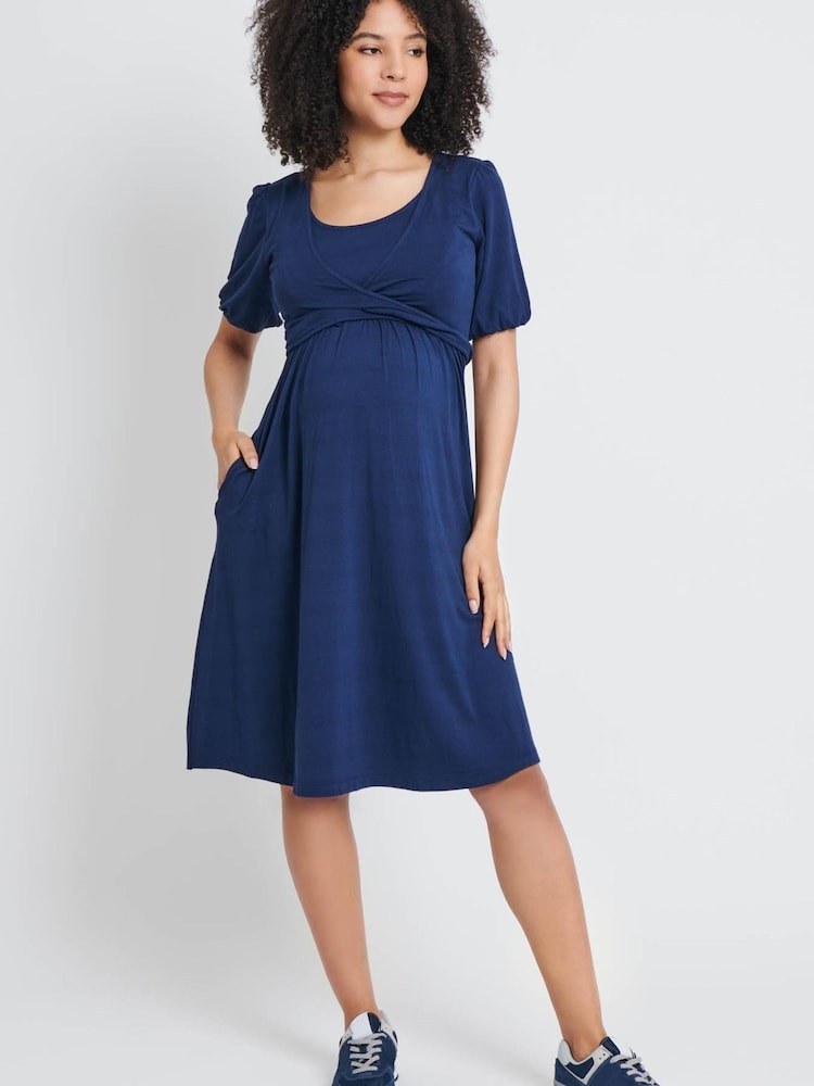 JoJo Maman Bébé Navy Maternity & Nursing Wrap Dress - Image 1 of 2