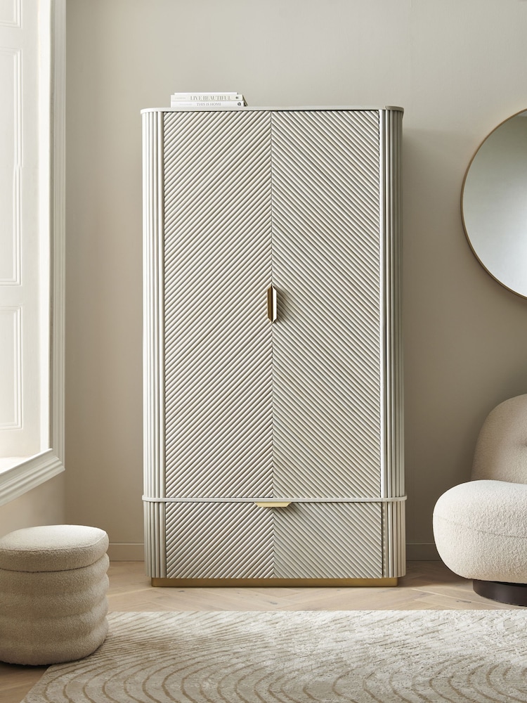 Light Grey Valencia Marble Mango Wood Double, 1 Drawer Wardrobe - Image 2 of 9